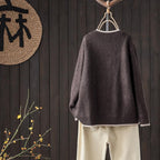 Round Neck Single-breasted Knitted Cardigan Women's Loose Coat