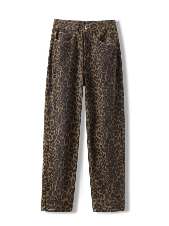 New American Vintage Leopard Print Jeans Straight Loose