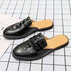 Men's Closed Toe Half-support Leather Shoes Crocodile Pattern