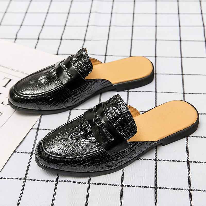Men's Closed Toe Half-support Leather Shoes Crocodile Pattern