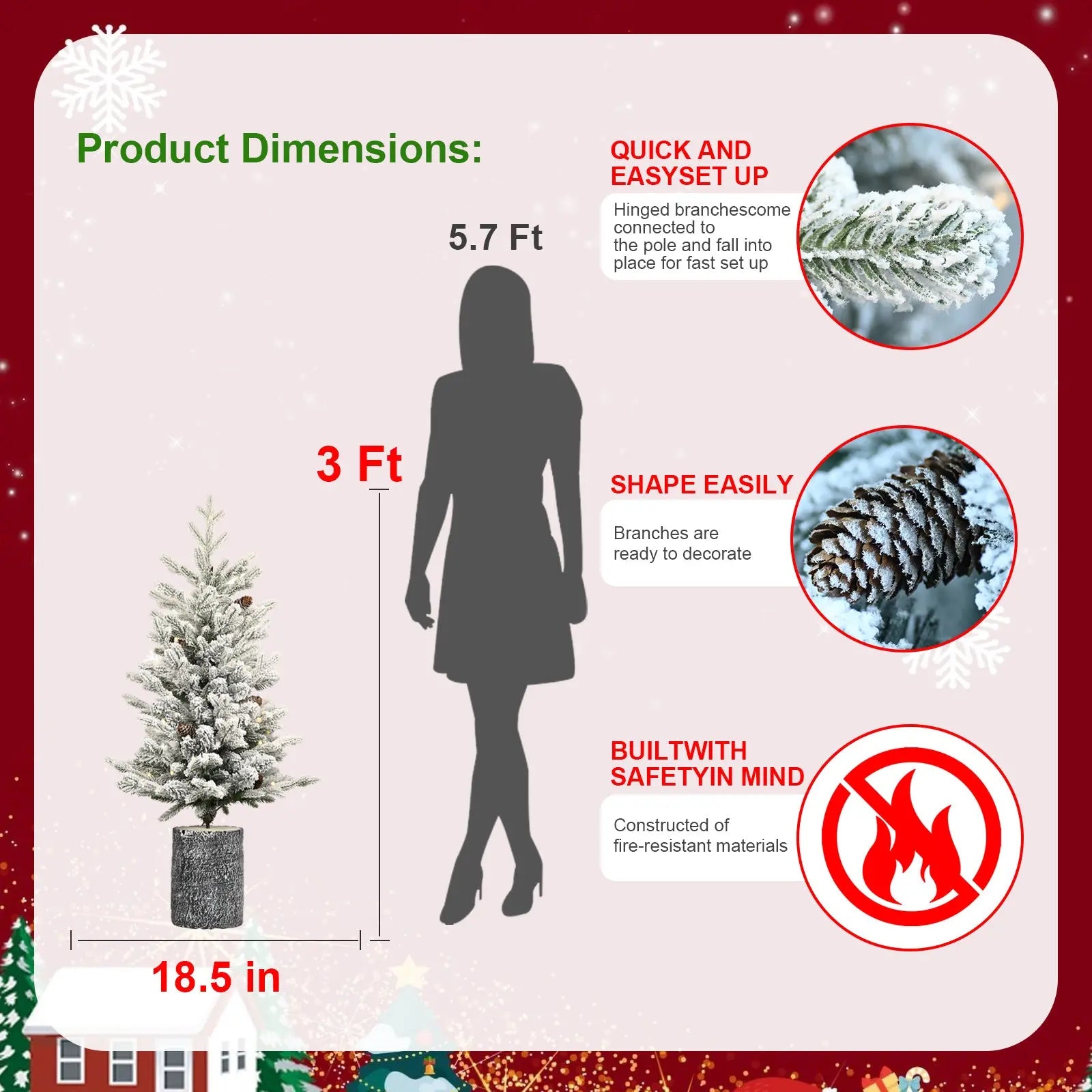 2,3,4,5,6ft PE PVC Decorated Flocking Basin Tree Artificial Christmas Tree - The Premium