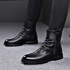 Autumn And Winter British Style Men's Leather Boots High-top Zipper Martin Boots