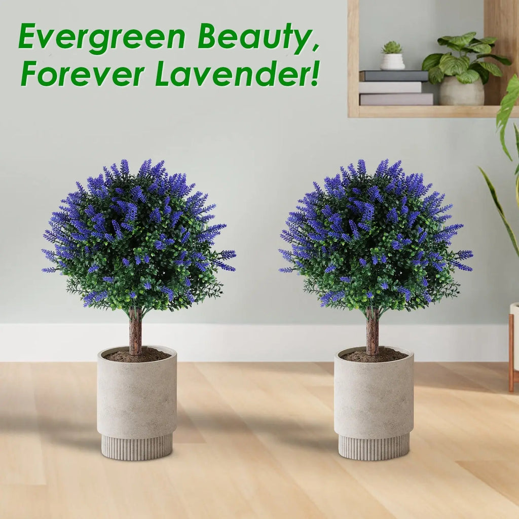 2 Packs Artificial Lavender Topiary Ball Trees UV Resistant Artificial Shrubs Fake Plants Evergreen Artificial Bush With Ground Spike For Indoor Outdoor Front Porch Garden - The Premium