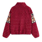 Christmas Long-sleeve Zipper Pocket Snowflake Moose Woolen Coat