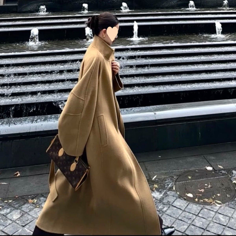 Women's Loose Solid Color Korean Double-sided Woolen Coat