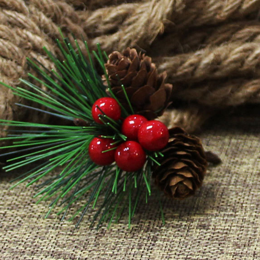 10Pcs Christmas Artificial Pine Picks Christmas Simulation Pine Needle Fake Mini Berries Pinecones For DIY Garland Flower Arrangements Holiday Wreaths Wedding Garden Xmas Tree Decorations - The Premium