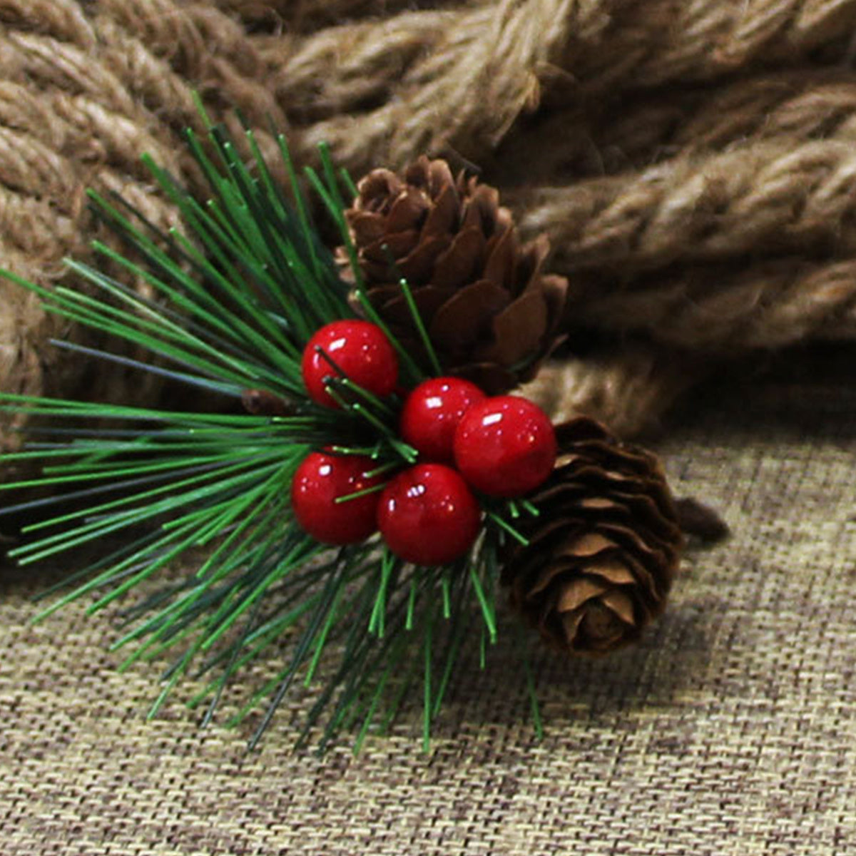 10Pcs Christmas Artificial Pine Picks Christmas Simulation Pine Needle Fake Mini Berries Pinecones For DIY Garland Flower Arrangements Holiday Wreaths Wedding Garden Xmas Tree Decorations - The Premium