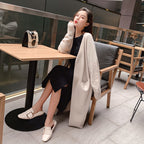 Mid-length Sweater Women's Solid Color V-neck Knitted Jacket