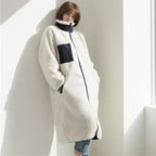 Stand Collar Color Matching Lambswool Two-sided Zipper Coat