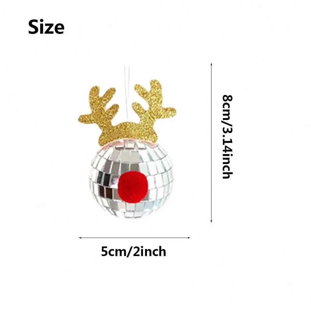 5 Pcs Disco Mirror Christmas Ball Pendants With Elk Antlers Cute Disco Ball Accessories Car Disco Mirrors Deer Antler Ornament Halloween Props For Xmas Trees Garlands Music Festival Birthday Party Dec - The Premium