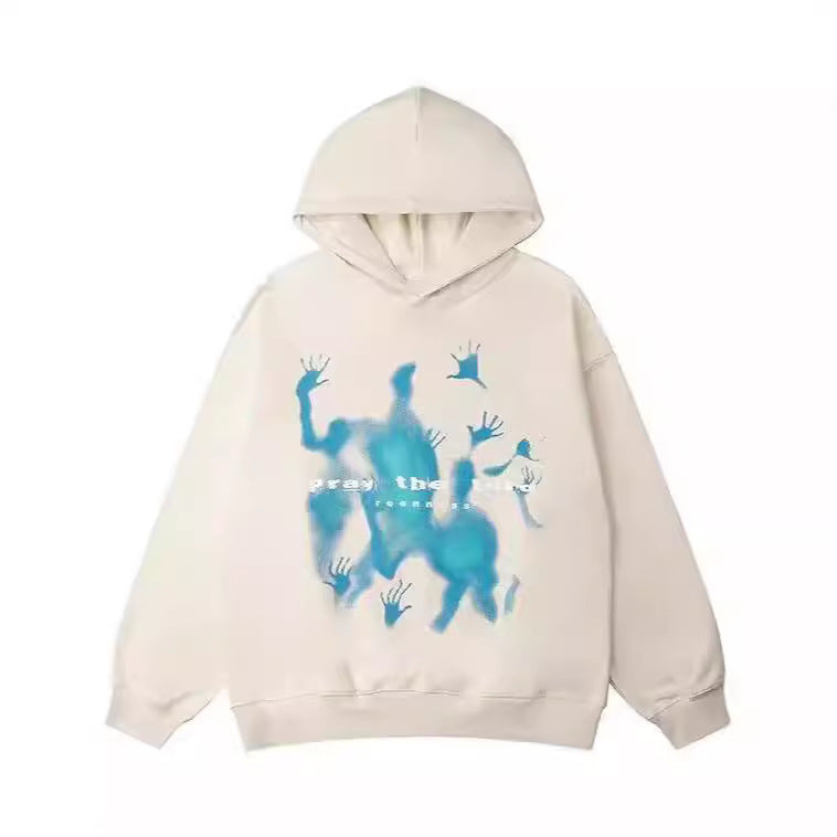 Hip-Hop Street Graffiti Hoodie Retro Casual Sports Brushed Hoody