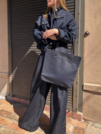 Dark Denim Oversized Jacket And Wide-Leg Pant Set
