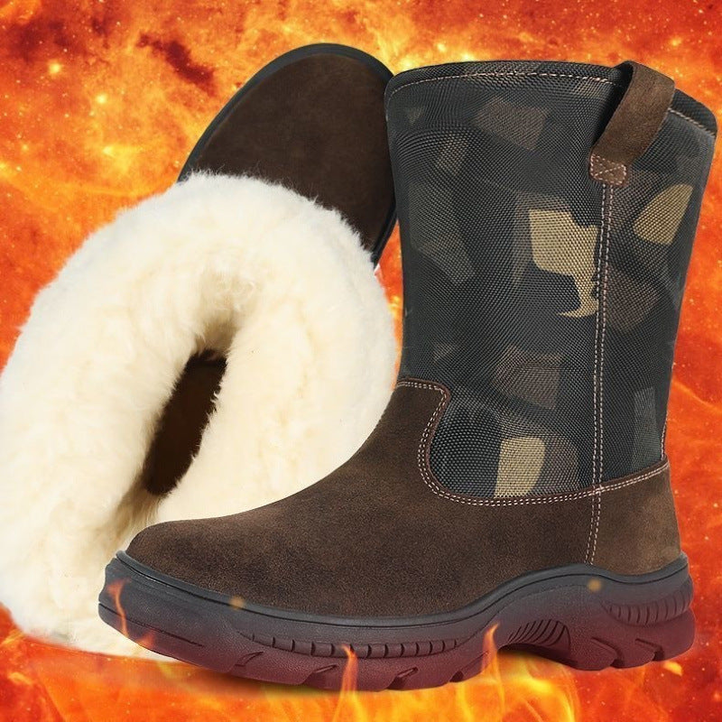 Snow Boots Men's Fur Integrated High-top Long Tube Big Cotton Shoes