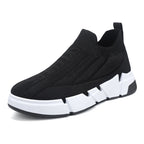 Spring Men's Casual Sports Shoes With Flyknit Mesh Upper And Sock Cuffs - Slip-on