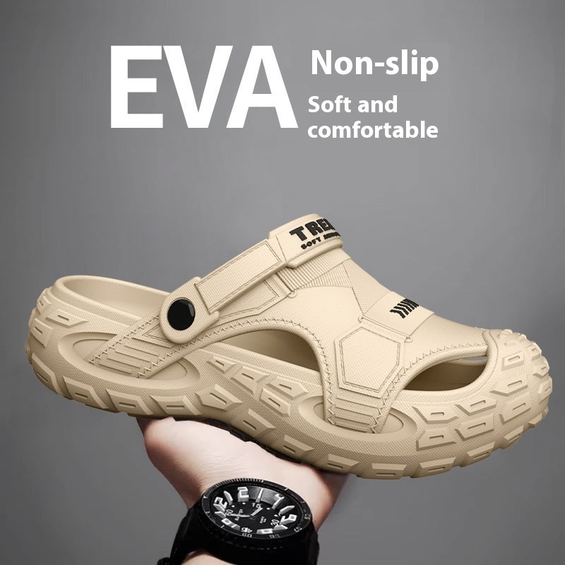 Men's Outdoor Two-way Hole Shoes New Feeling Of Shit Breathable Non-slip Leisure Pump Beach Slippers