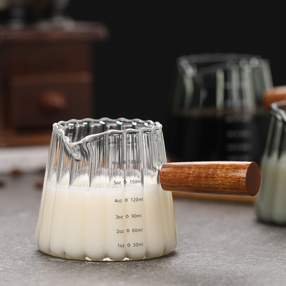 1 Pcs 180ml Mini Coffee Cup, Glass Milk Cup, Italian Coffee Cup With Wooden Handle, Coffee Measuring Cup