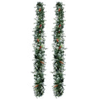 2 Pack 9FT Pre-lit Snow Flocked Christmas Garland, Lighted Artificial Xmas Garland With 200 Warm Lights And 440 Tips And Red Berries, For Front Door Gate Wall Xmas Party Decorations, Snowy Green - The Premium