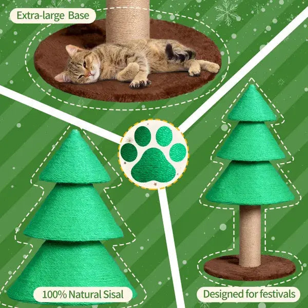 31.5in Christmas Tree Cat Scratcher, Cat Scratching Post For Indoor Cats, Large Sisal Cat Scratching Tree Cat Scratch Tower, Green - The Premium