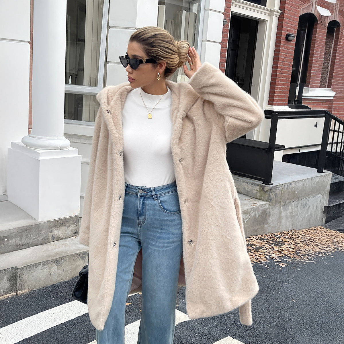 Women's Solid Color Casual Plush Long Sleeved Coat