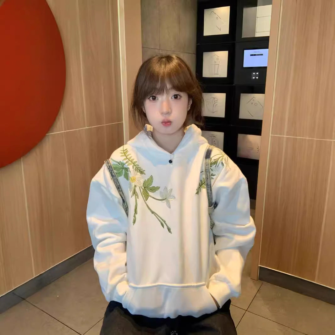 National Fashion Brand New Chinese Flower Embroidered Hoodie Women