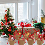 24 Pcs Christmas Treat Boxes With Cards And Ribbon Xmas Tree Santa Kraft Paper Cookies Candy Boxes Food Packaging Containers Gift Wrapping Box For Christmas Birthday Wedding Party Decoration - The Premium