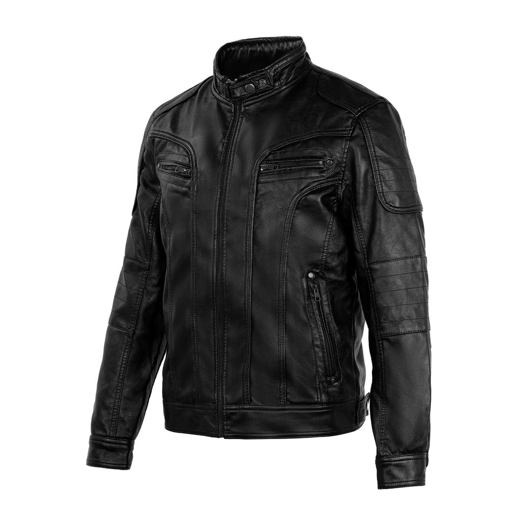Men's PU Leather Coat Casual Stand Collar Motorcycle Jacket