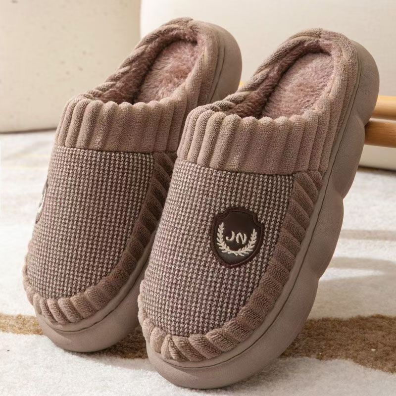 Plus Size Colorblock Plush Slippers For Women Men Winter Warm Home Slipper Indoor Thick-soled Fleece Shoes Couple