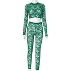 Sexy Lace Long Sleeve Casual Pants Two-piece Set