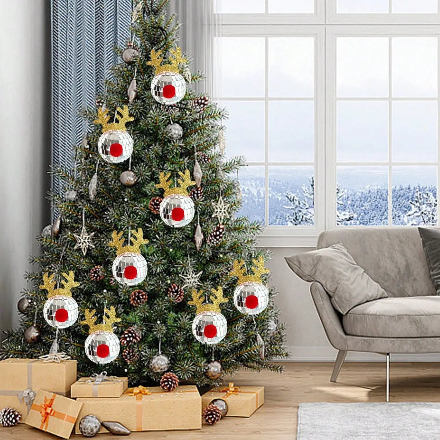 5 Pcs Disco Mirror Christmas Ball Pendants With Elk Antlers Cute Disco Ball Accessories Car Disco Mirrors Deer Antler Ornament Halloween Props For Xmas Trees Garlands Music Festival Birthday Party Dec - The Premium