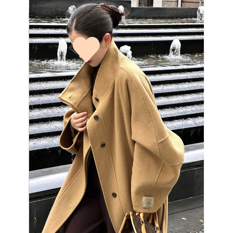 Women's Loose Solid Color Korean Double-sided Woolen Coat