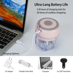 Mini Electric Garlic Chopper 8.45OZ Cordless Garlic Mincer Food Chopper Rechargeable Food Blender Chili Nut Onion Pepper Meat Ginger Food