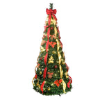 7.5ft Pre-lit Pre-decorated Christmas Tree Pop-up Christmas Tree, 2-Minute Setup Holiday Party Decoration With Red And Gold Christmas Ball Ornaments And Gold Ribbon Bows - The Premium