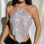 Metal Sequins Full Diamond Camisole Party Hot Girl Halter Vest