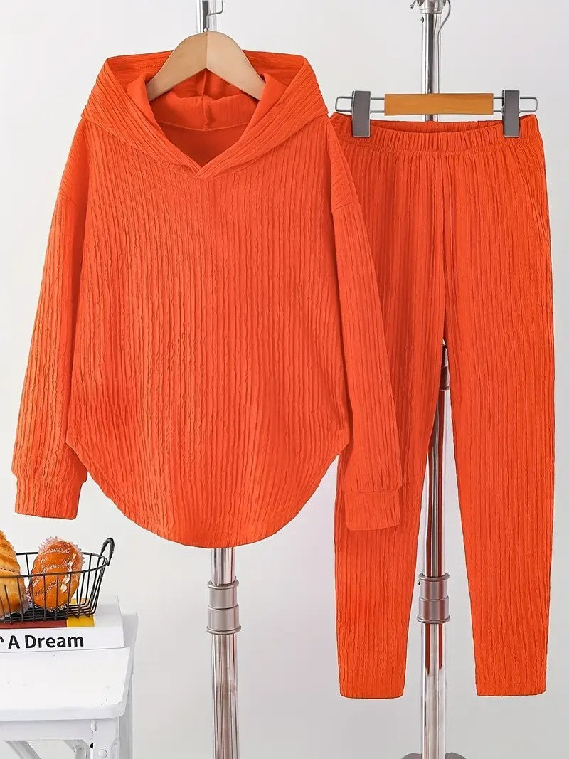 Casual Women's Long Sleeve Hooded Sweatshirt And Pants Two-Piece Set