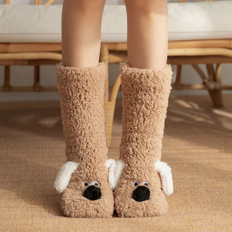 Cute Cartoon Dog Floor Socks Winter Warm Non-slip Plush Socks For Women - The Premium