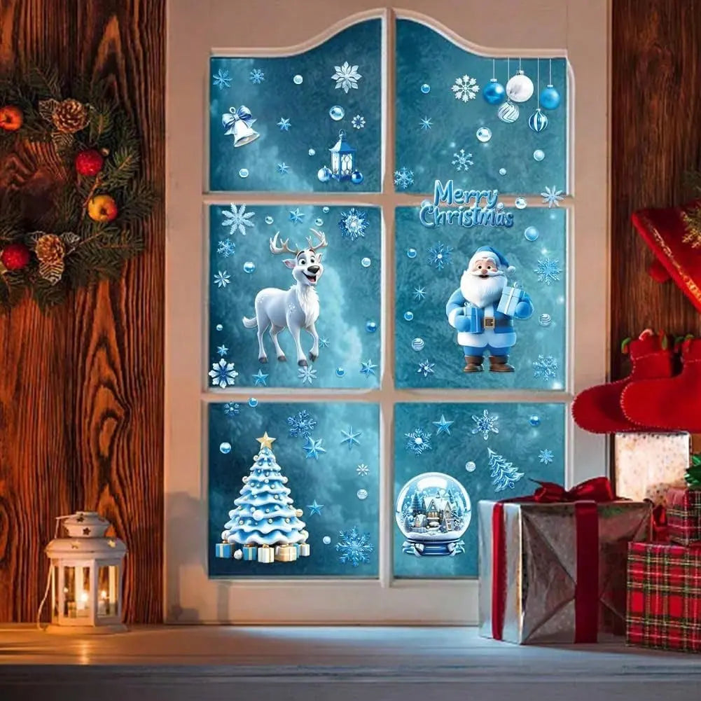 9 Sheets Christmas Window Stickers Blue Gnome Double-Sided Printed Xmas Self-Adhesive Window Sticker PVC Snowflakes Window Sticker For Christmas Home Window Indoor Garden Decoration - The Premium