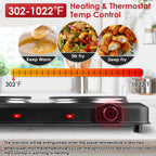 1Pc 2000W Electric Infrared Dual Burner Portable Heating Hot Plate Stove Countertop RV Hotplate With Glass Cooktop Stepless Temperature Adjustments For Home RV Camp