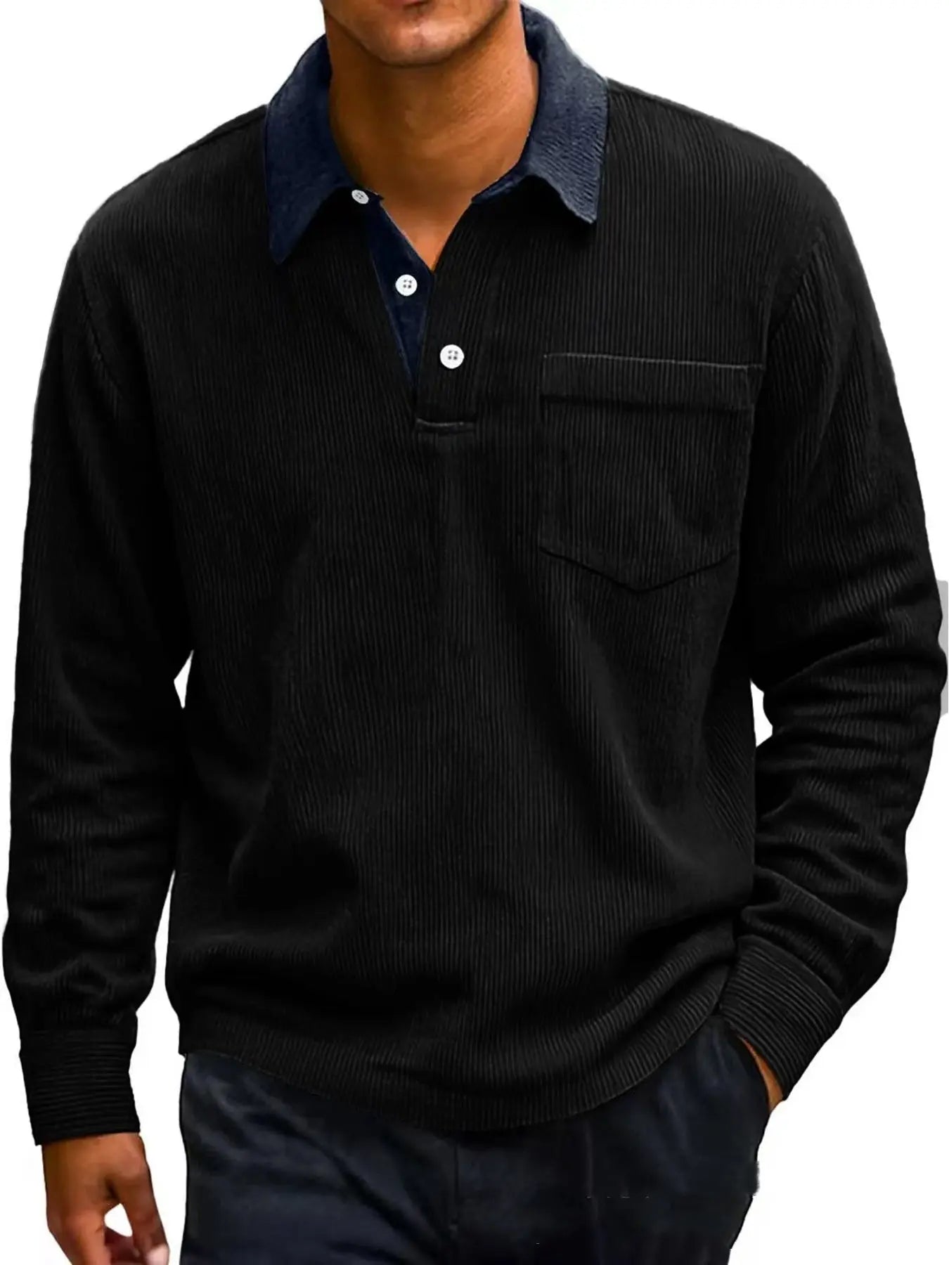 Men's Vintage Corduroy Button Long Sleeve Polo Shirt - The Premium