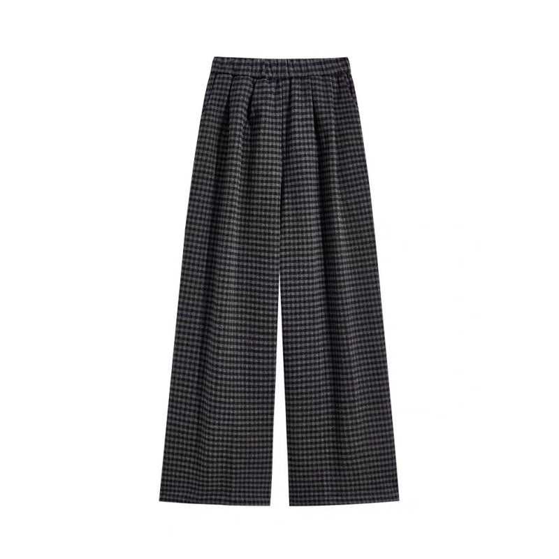 Loose And Versatile Fleece Plaid Wide-leg Pants For Women