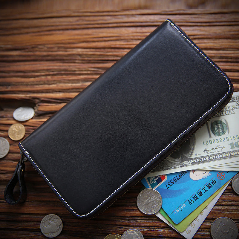 Men's Long Wallet Leather Zipper Wallet Layer