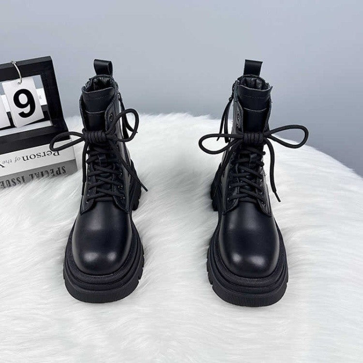 Women's Thick-soled British-style All-matching And Handsome Fashionable Leather Boots