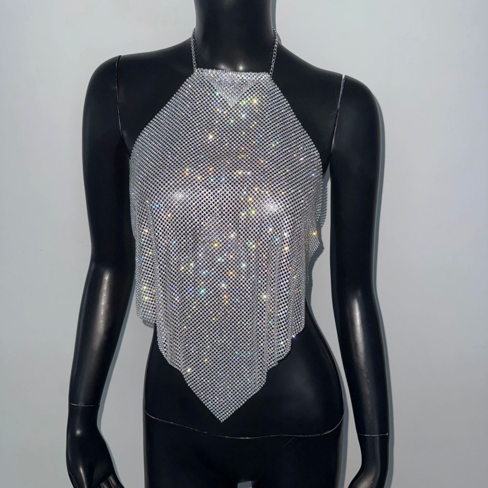 Metal Sequins Full Diamond Camisole Party Hot Girl Halter Vest