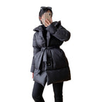 White Duck Down Coat Women's Mid-length Fashionable Tie-waist Thickened Puffer Jacket
