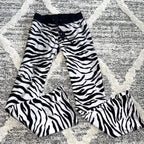 Slim-fit Striped Leopard Print Elastic Waist Drawstring Casual Trousers