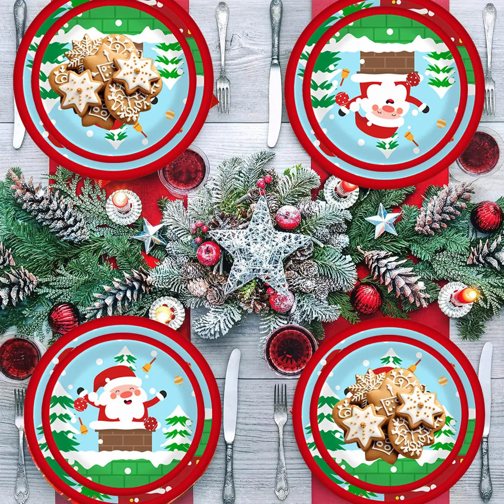 Christmas Paper Plates And Cups Set Decorations For 10 Guests Santa Claus Elk Pattern Plates And Cups For Winter Holiday Christmas Party Decorations - The Premium