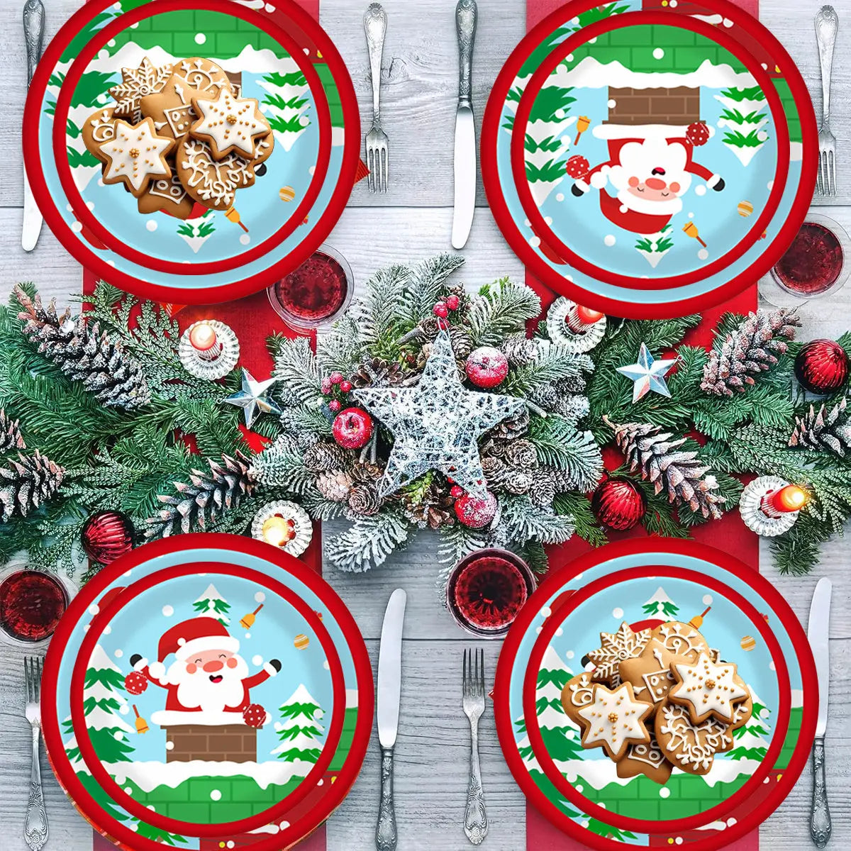 Christmas Paper Plates And Cups Set Decorations For 10 Guests Santa Claus Elk Pattern Plates And Cups For Winter Holiday Christmas Party Decorations - The Premium