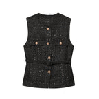 Women's Fashion Casual Sleeveless With Belt Texture Vest