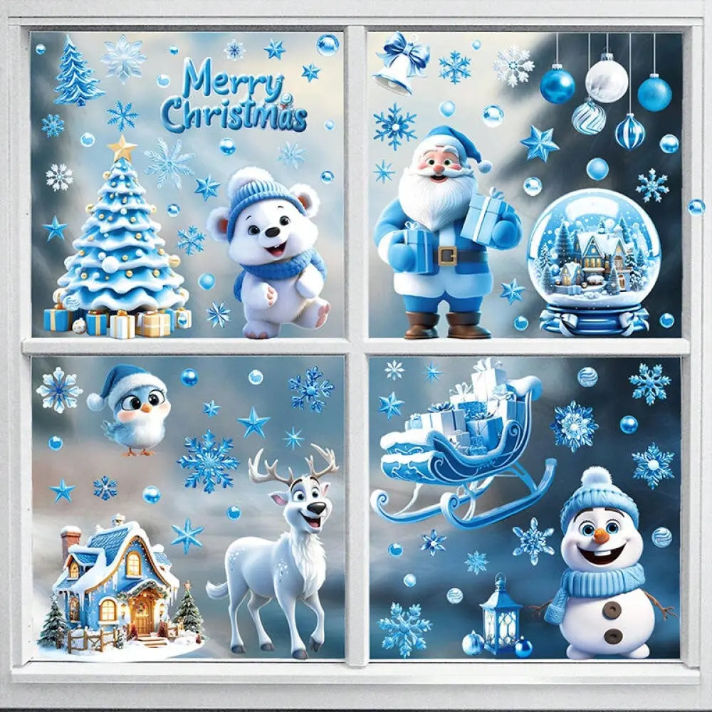9 Sheets Christmas Window Stickers Blue Gnome Double-Sided Printed Xmas Self-Adhesive Window Sticker PVC Snowflakes Window Sticker For Christmas Home Window Indoor Garden Decoration - The Premium