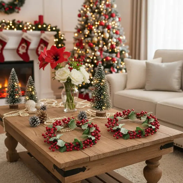 3PCS Set Christmas Door Wreath With Pine Cones & Greenery 13 Red Berry Holly Wreath For Holiday Home Decor FBA Shipment - The Premium