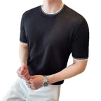 Men's Round Neck Contrast Color Stretch Knitted T-shirt - The Premium